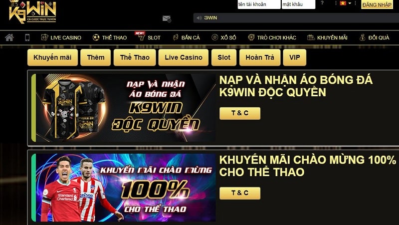 khuyến mãi k9win thưởng nạp